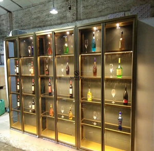 Wine Rack Storage Display Home Equipment Decor Stainless Steel and Glass Wine Cabinet Storage