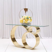 Cargar imagen en el visor de la galería, Gold Stainless Steel Electroplating Glass Top Console Table
