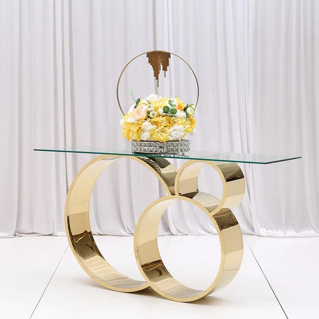 Gold Stainless Steel Electroplating Glass Top Console Table