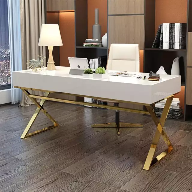 Office Table Stainless Steel White Gold Executives TableOffice Table Electroplated