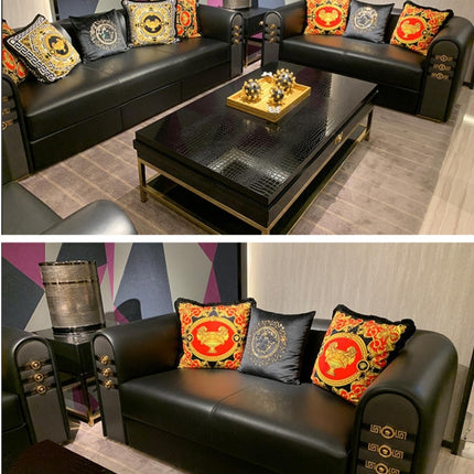 Versace-inspiriertes Sofa-Set in schwarzer Edition aus Kuhfell und Edelstahl – Wohnaccessoires