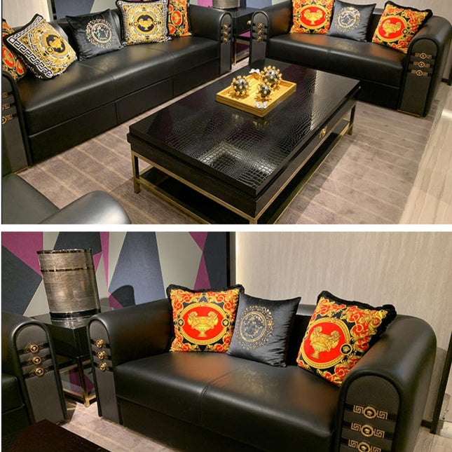 Versace Inspired Black edition Sofa Cowhide and Stainless Set Home Furniture Decor