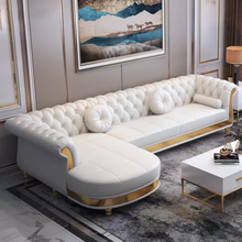 Load image into Gallery viewer, Luxury Nappa Leather L-Shape Sofa Stainless Steel Border Gold
