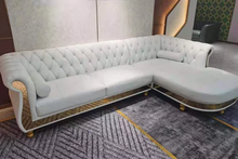 Загрузить изображение в средство просмотра галереи, Luxury Nappa Leather L-Shape Sofa Stainless Steel Border Gold
