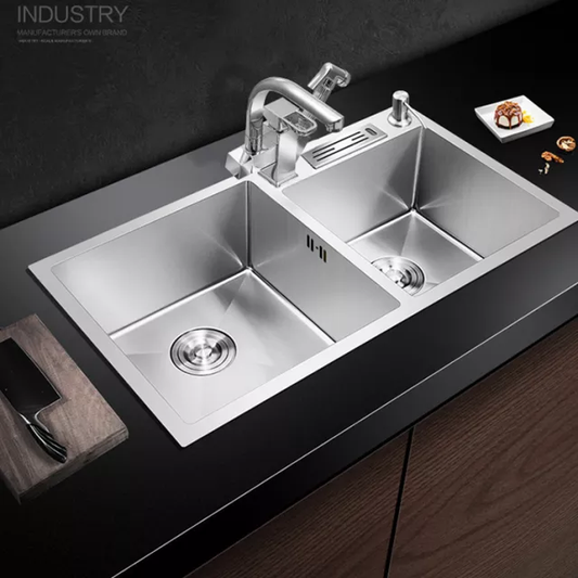 304 Stainless-steel Nano Double Bowl Round Silver Kitchen Sink