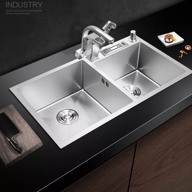 304 stainless steel Nano double bowl round Silver kitchen sink