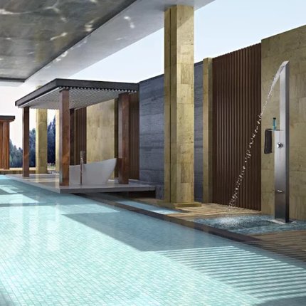 Panneau de douche extérieur en acier inoxydable 316 avec receveur