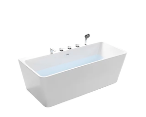 White Acrylic solid Surface Bathtub With Built in Faucets