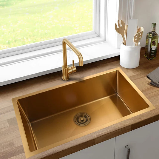 Single Bowl Gold Sink Undermount and Above the Counter Stainless-steel 304 Electroplating