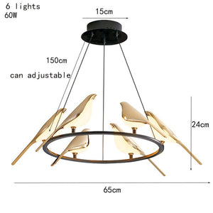 Acrylic 6 Birds Hanging Lights Led Electroplating