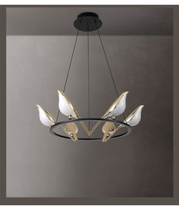 Acrylic 6 Birds Hanging Lights Led Electroplating