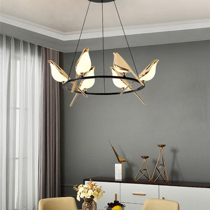 Acrylic 6 Birds Hanging Lights Led Electroplating