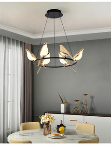 Acrylic 6 Birds Hanging Lights Led Electroplating