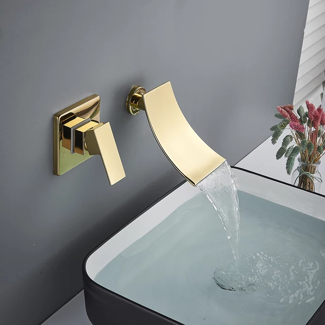 Glossy Gold Waterfall Wall Faucet Brass Copper