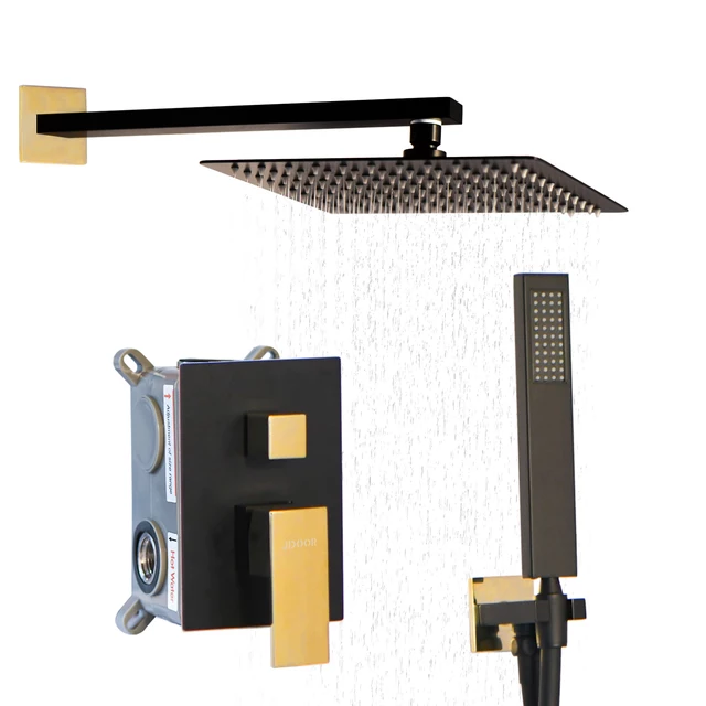 Black and Gold Shower 12inch Stainless Steel Plates Wall Shower