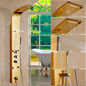 Shower Panel with 5 Jet Massage Functions Gold Electroplated Stainless steel Body