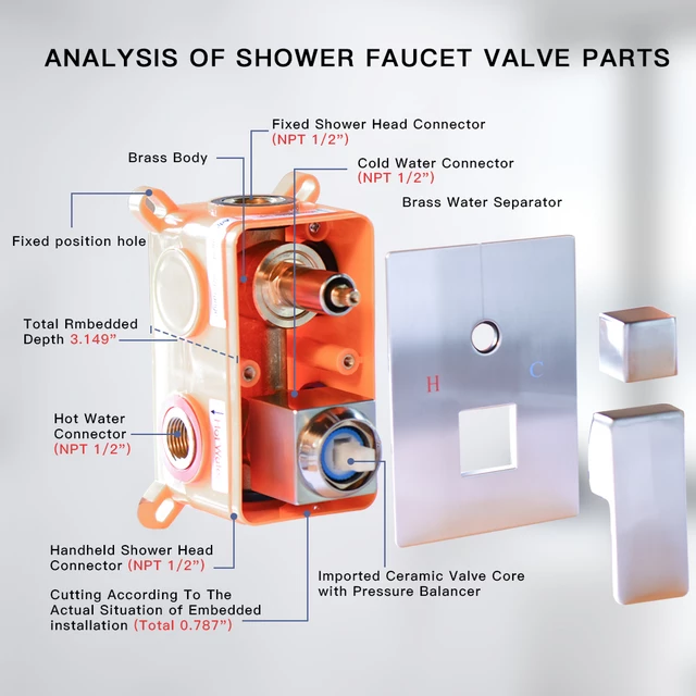 304 Stainless Steel Wall Shower Set Hot and Cold Brushed Silver