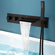 Load image into Gallery viewer, Modern Bathtub Wall Faucet Black Brass Waterfall Spout or Washbasin Wall Faucet Countertop
