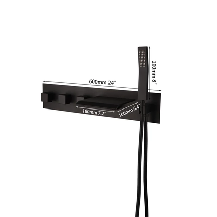 Modern Bathtub Wall Faucet Black Brass Waterfall Spout or Washbasin Wall Faucet Countertop