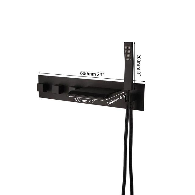 Modern Bathtub Wall Faucet Black Brass Waterfall Spout or Washbasin Wall Faucet Countertop