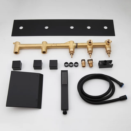 Modern Bathtub Wall Faucet Black Brass Waterfall Spout or Washbasin Wall Faucet Countertop