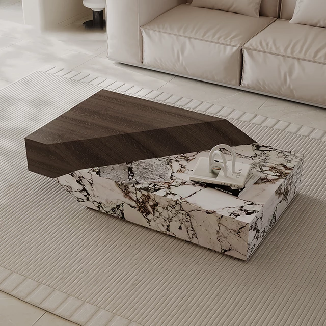 Stanley Grey Marble Coffee Table w/ Storage Made in Italy