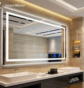 120x60cm Led light Mirror Gold Aluminium Frame 3 Color changing Led Lights with Bluetooth Speaker ,Antifog ,time and date