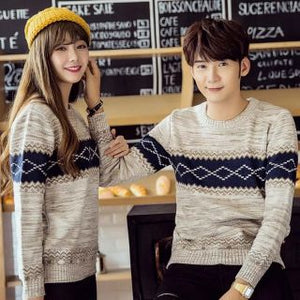 Mens Pullover Korean Authentic Geometric Pattern Longsleeve Sweater Pullover Knitted