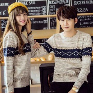 Mens Pullover Korean Authentic Geometric Pattern Longsleeve Sweater Pullover Knitted