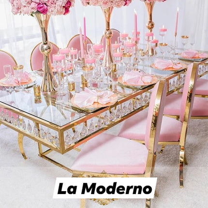 Esstisch aus Edelstahl mit luxuriöser Glasplatte