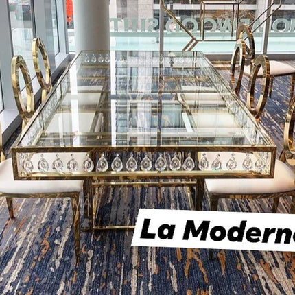 Esstisch aus Edelstahl mit luxuriöser Glasplatte