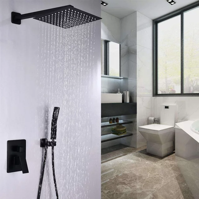 Black Shower Set Rain Shower Heads Slim