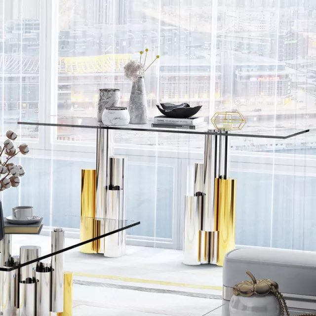 Console Table Glass Top Stainless steel