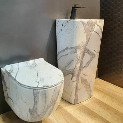Marble Pattern Ceramic Hanging Toilet and Pedestal