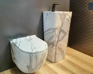 Marble Pattern Ceramic Hanging Toilet and Pedestal