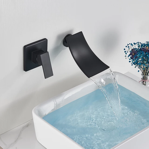 Matte Black Waterfall Basin Faucets Wall Mount Waterfall Faucet Single Handle Mixer Tap Bathroom Waterfall Basin Faucet