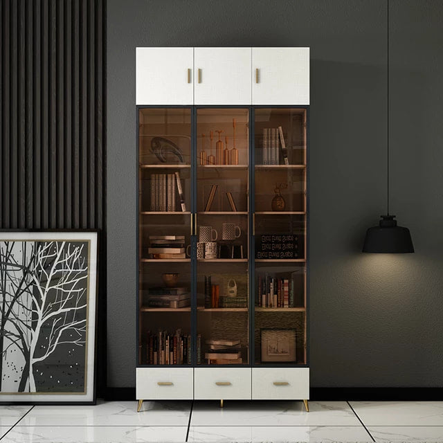 Book Shelf Cabinet with Built in Led Lights 5mm Door Tempered Glass