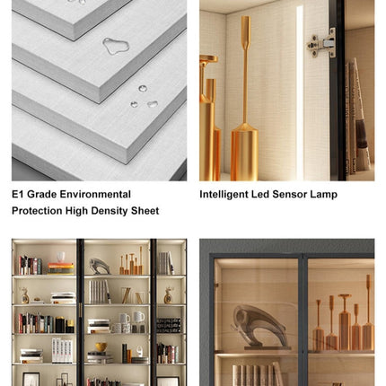 Bibliothèque avec éclairage LED intégré et porte en verre trempé de 5 mm