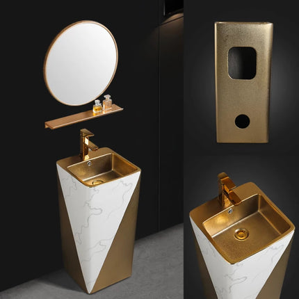 Radiant Gold Finish a Statement Sink with Sculptural Elegance Pedestal Wash Basin