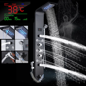 Luxury Black Color Thermostatic Led Rain Shower Head Bathroom Stainless Steel Wall Mounted waterfall Shower Panels