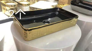 Dubai Versace Wash Basin Gold Black Electroplating Sink Accessories Ceramic Wash Basin Sink for Bathroom