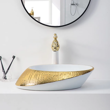 Load image into Gallery viewer, Golden luxury decor ceramic handwash basin countertop rich gold basin bathroom vessel sink
