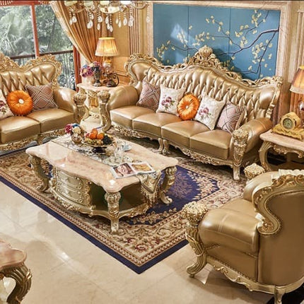 Ensemble de canapés en cuir de vachette véritable et bois massif