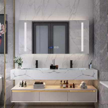 Luxuriöser Hängeschrank mit Aufsatzschrank und LED-beleuchtetem Spiegel