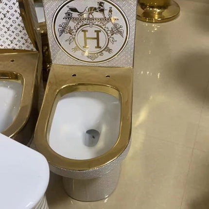 Hermes Bathroom Toilet White and Gold Motif