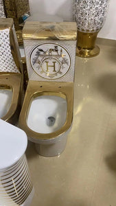 Hermes Bathroom Toilet White and Gold Motif