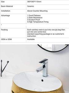 Oval table top ceramic vessel sink luxury art hand wash basin white gold sink for bathroom