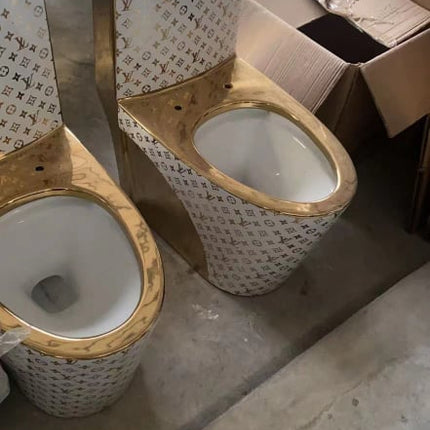 LV Toilet Bathroom Accessories White and Gold Motif Electroplating