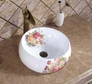 Hand Wash Basin Bathroom Ceramic Sink Floral Decals