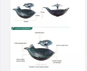 New Design Balcony Toile Glass Table Top Vessel Blue Fish Shape Bathroom Price Sanitary Wares Hand with Faucet and Pop Up Drainer Included Basins Sink